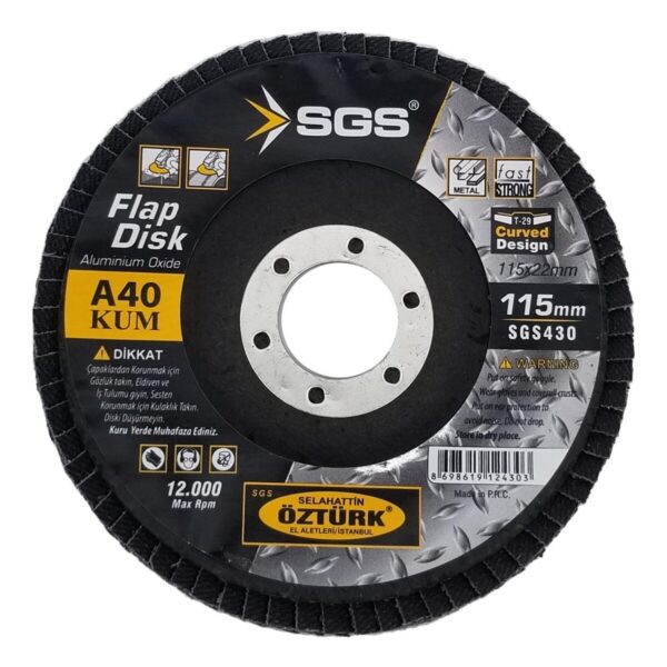 Sgs Flap Disk Zımpara Alüminyum Oksit 115MM 40KUM 20 Adet / 1 Paket