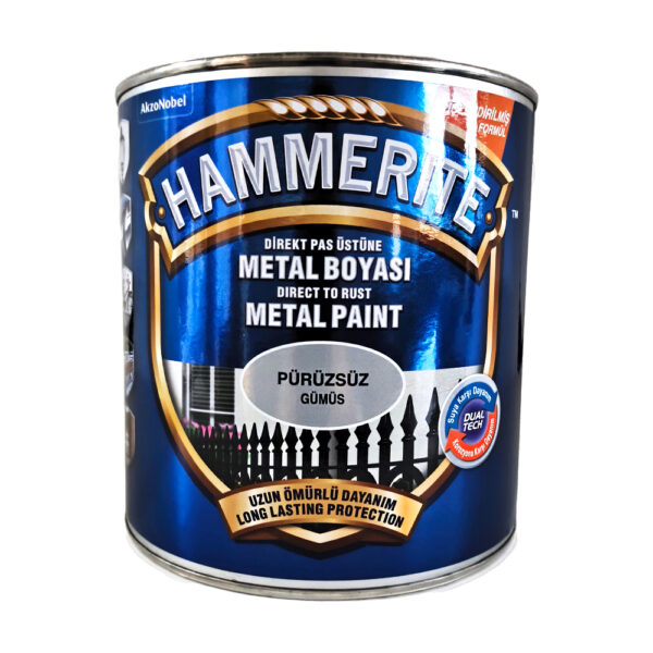 Hammerite Direkt Pas Üstüne Metal Boyası 2.5 Lt Pürüzsüz Gümüş