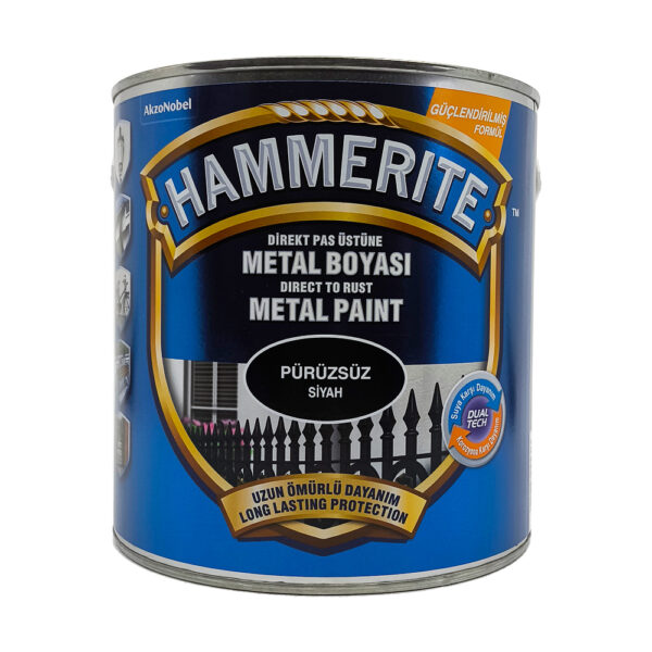 Hammerite Direkt Pas Üstüne Metal Boyası 2.5 Lt  Pürüzsüz Siyah