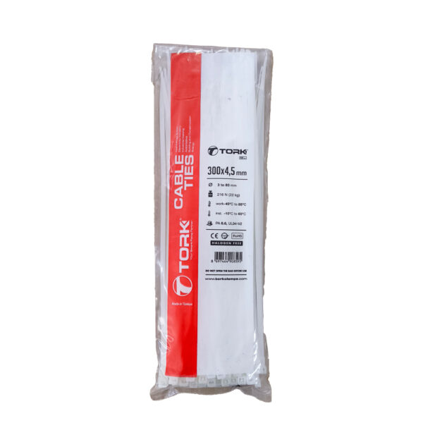 Tork Plastik Cırt Kelepçe Kablo Bağı 4,5×300 Beyaz  100 Adet