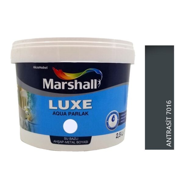 Marshall Luxe Aqua Parlak Su Bazlı Saf Akrilik Boya 2.5 Lt  Antrasit Gri