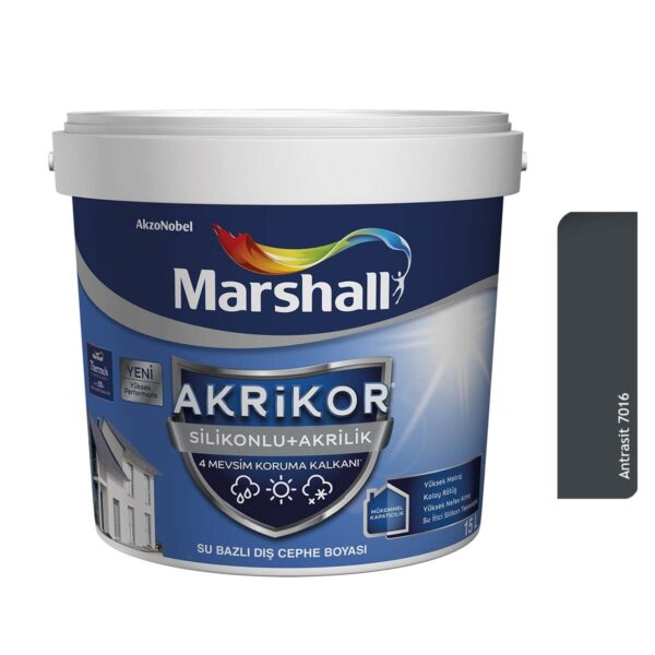 Marshall Akrikor Silikonlu + Akrilik Dış Cephe Boyası 2,5 Lt Antrasit 7016
