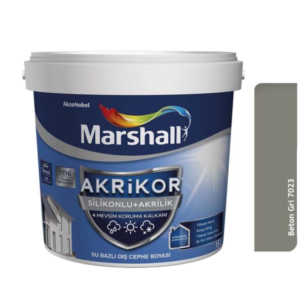 Marshall Akrikor Silikonlu + Akrilik Dış Cephe Boyası 2,5 Lt Beton Gri 7023