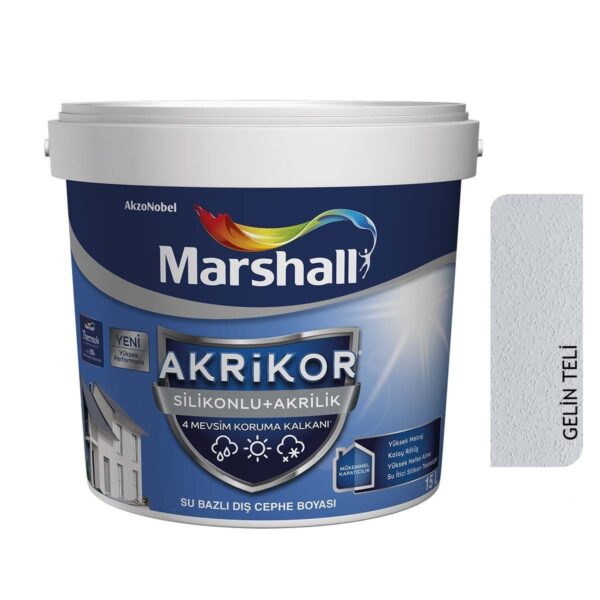 Marshall Akrikor Silikonlu + Akrilik Dış Cephe Boyası 15 Lt  Gelin Teli