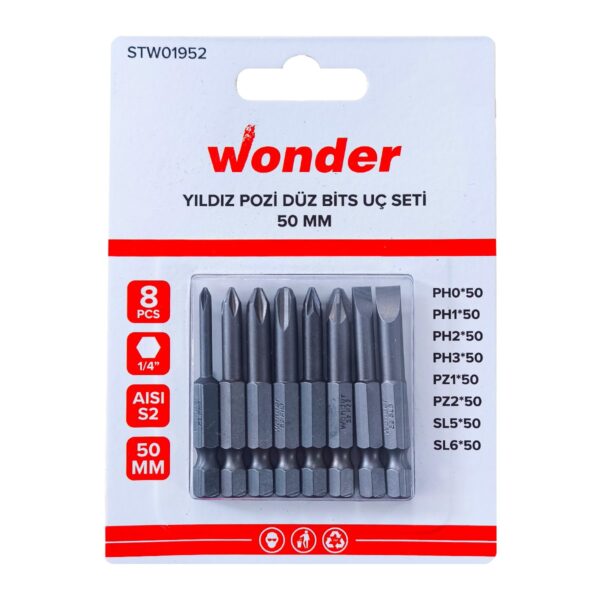 Wonder 50mm Düz/Yıldız Bits Uç Seti 8 Parça