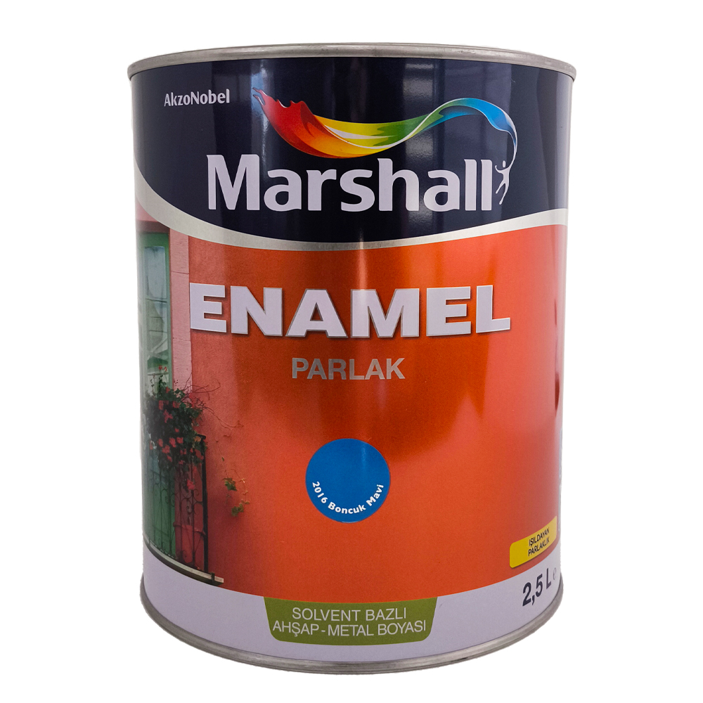 Bmavi-Jpg.jpg Marshall Enamel Sentetik Parlak Yağlı Boya 2.5 Lt Yeni Boncuk Mavi - Görsel 1