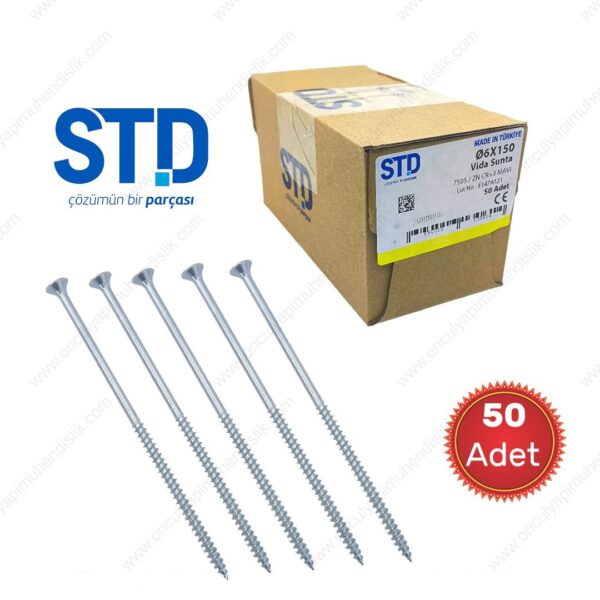 STD Sunta Mdf Ahşap Vidası 6X150 mm / 50 Adet