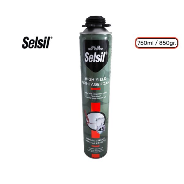 Selsil Yüksek Verimli Poliüretan Montaj Köpüğü 850Gr. Tabancalı