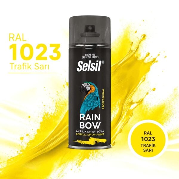 Selsil Rainbow Colors Akrilik Sprey Boya 400ml Ral 1023 Trafik Sarı