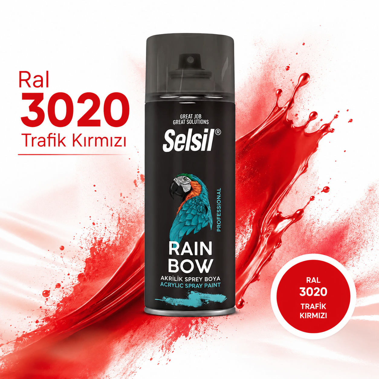 3020.Png Selsil Rainbow Colors Akrilik Sprey Boya 400Ml Ral3020 Trafik Kırmızı - Görsel 1