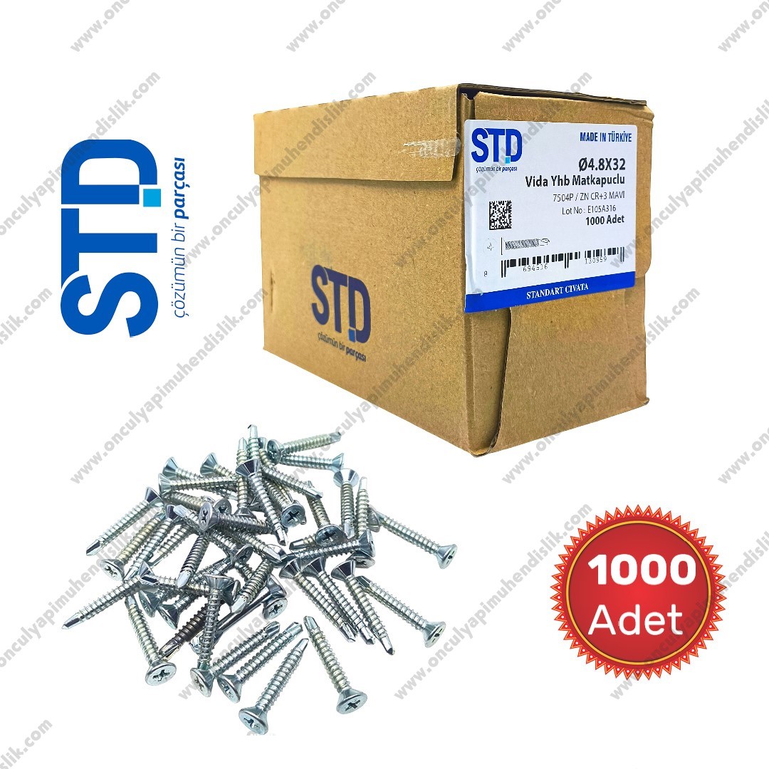 4-8X32-1-Jpg-1.Jpg Std 4,8X32 Yhb Matkap Uçlu Akıllı Vida 1000 Adet - Görsel 1
