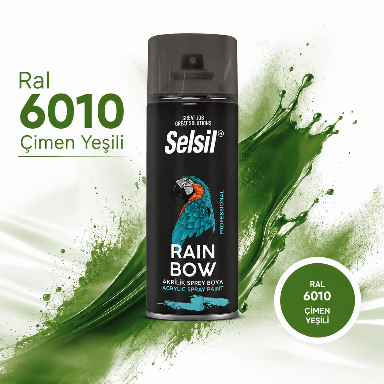 6010.Png Selsil Rainbow Colors Akrilik Sprey Boya 400Ml Ral6010 Çimen Yeşili - Görsel 1