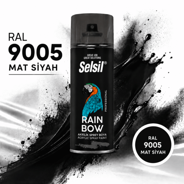 Selsil Rainbow Colors Akrilik Sprey Boya 400ml Ral9005 Mat Siyah