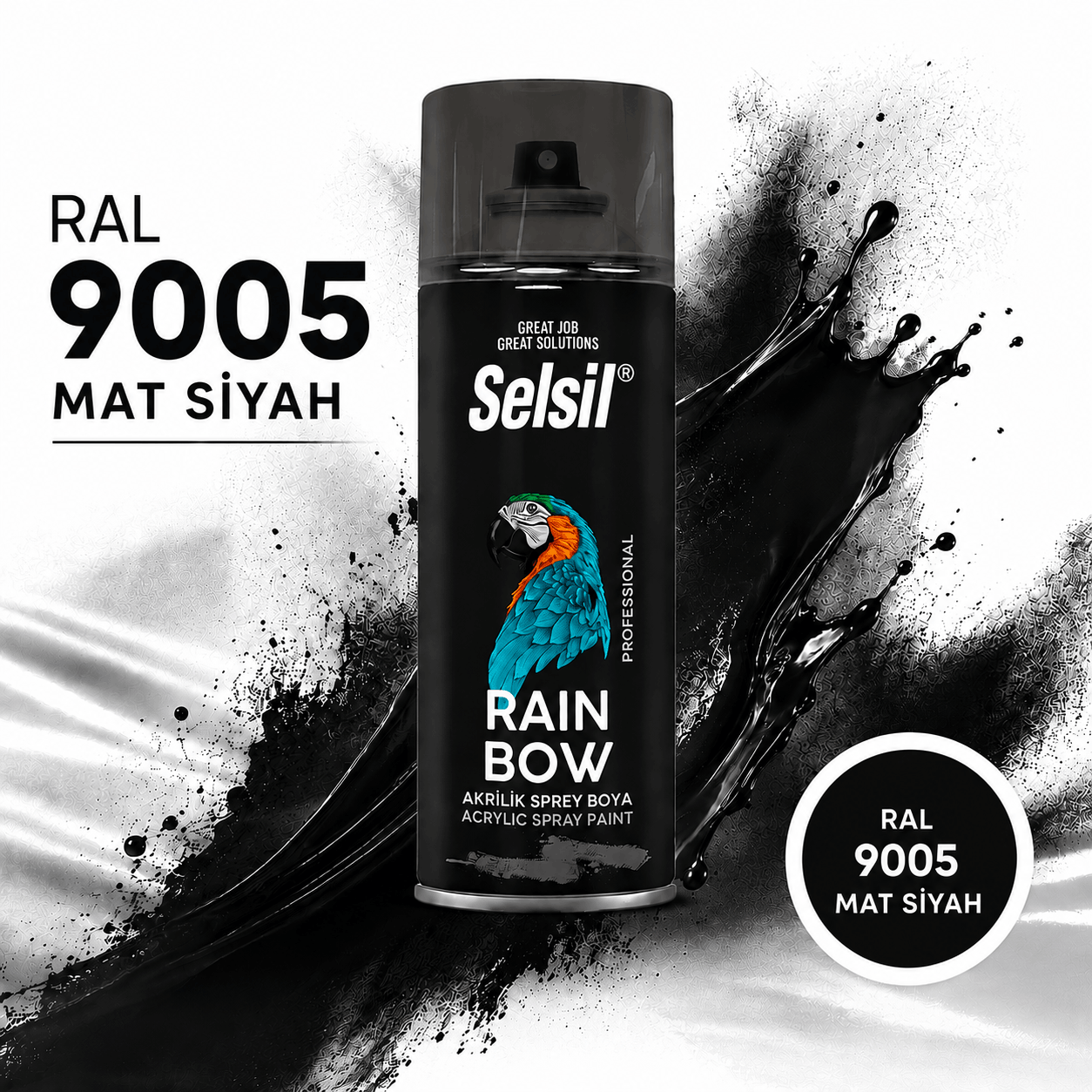 9005-1.Png Selsil Rainbow Colors Akrilik Sprey Boya 400Ml Ral9005 Mat Siyah - Görsel 1