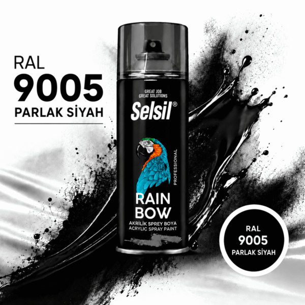 Selsil Rainbow Colors Akrilik Sprey Boya 400ml Ral 9005 Parlak Siyah