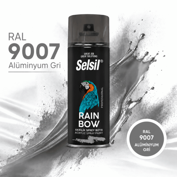 Selsil Rainbow Colors Akrilik Sprey Boya 400ml Ral9007 Alüminyum Gri