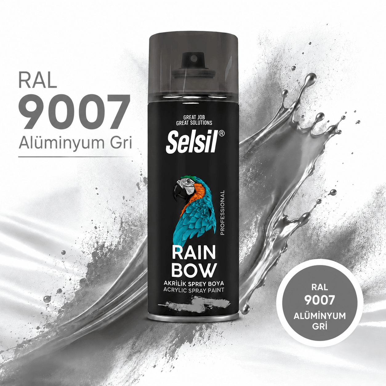 9007-1.Png Selsil Rainbow Colors Akrilik Sprey Boya 400Ml Ral9007 Alüminyum Gri - Görsel 1