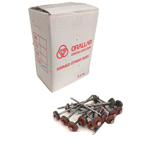 Orallar Metal Oynar Başlı Çatı Çivisi Kırmızı 10cm 2,5 Kg 190 Adet