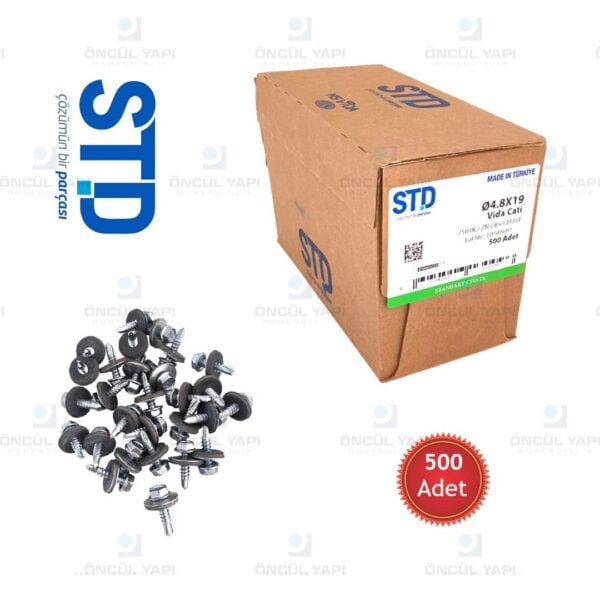 STD 4,8x19 Matkap Uçlu Trapez Çatı Vidası 500 Adet
