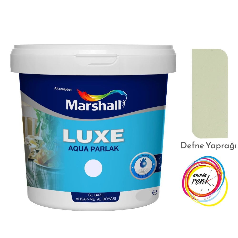 Aquadefne-Jpg-2.Jpg Marshall Luxe Aqua Parlak Su Bazlı Yağlı Boya 1 Lt Defne Yaprağı - Görsel 1