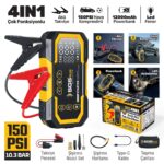 SGS 5399 4'ü 1 Arada Şarjlı Akü Takviye, Hava Kompresörü, Powerbank ve LED Fener 16.8V 12.000 mAh